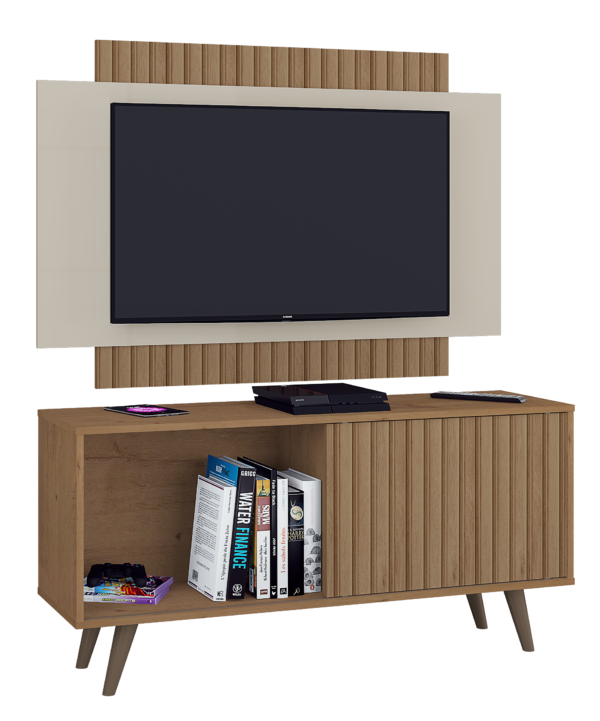 RACK COM PAINEL MALAGA CANELATO 3D/NATURA OFF WHITE - ATUALL - Imagem 2