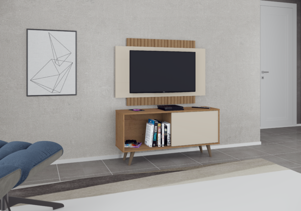 RACK COM PAINEL MALAGA CANELATO 3D/NATURA OFF WHITE - ATUALL - Imagem 3