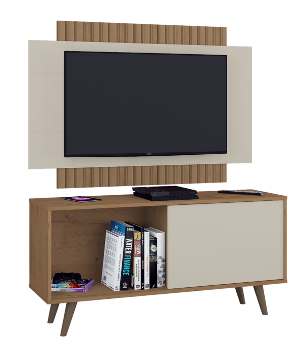 RACK COM PAINEL MALAGA CANELATO 3D/NATURA OFF WHITE - ATUALL - Imagem 4