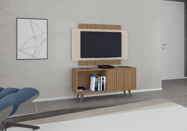 RACK COM PAINEL MALAGA CANELATO 3D/NATURA OFF WHITE - ATUALL