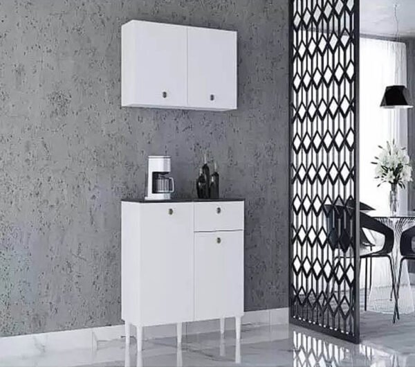 Balcão com Aéreo 90cm Branco - Poquema