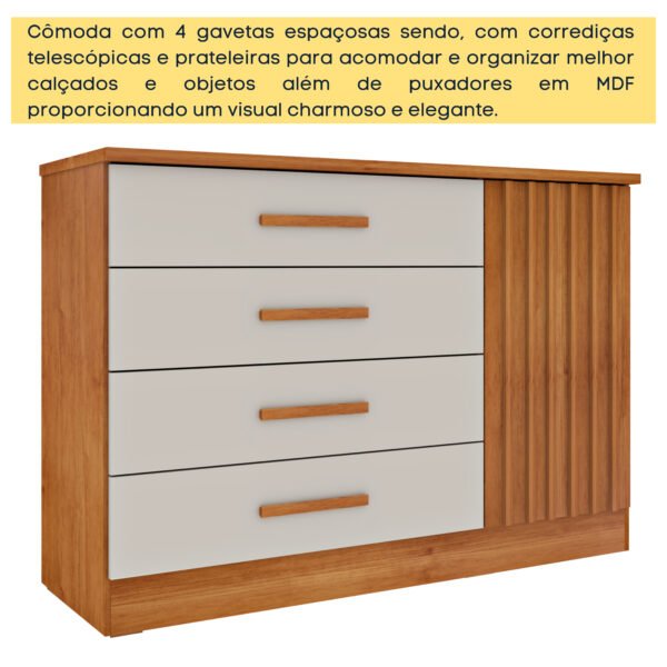COMODA 4 GAVETAS 1 PORTA RIPADA BARCELONA CINAMOMO/OFF- TCIL - Imagem 7