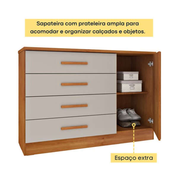 COMODA 4 GAVETAS 1 PORTA RIPADA BARCELONA CINAMOMO/OFF- TCIL - Imagem 6