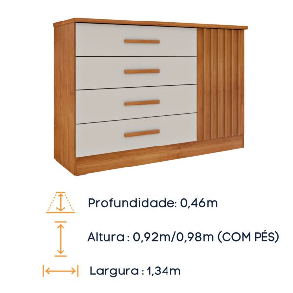 COMODA 4 GAVETAS 1 PORTA RIPADA BARCELONA CINAMOMO/OFF- TCIL - Imagem 5