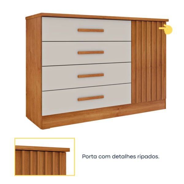 COMODA 4 GAVETAS 1 PORTA RIPADA BARCELONA CINAMOMO/OFF- TCIL - Imagem 3