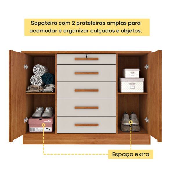 Cômoda 5 Gavetas 2 Portas Ripada Fortuna - Tcil - Imagem 5