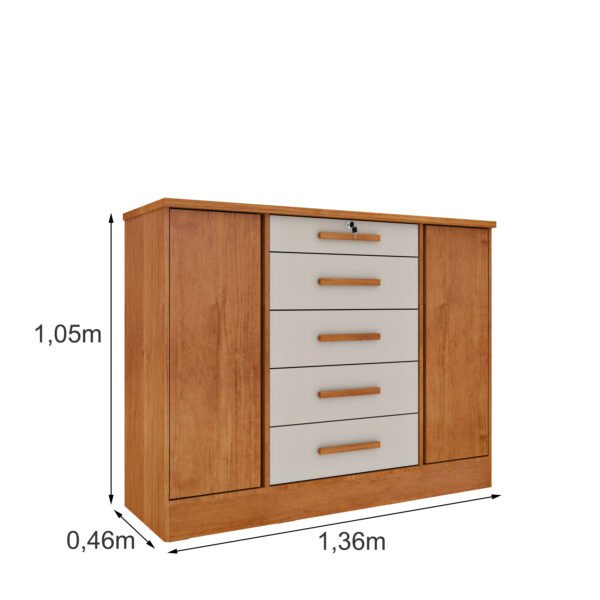 Cômoda 5 Gavetas 2 Portas Ripada Fortuna - Tcil - Imagem 6