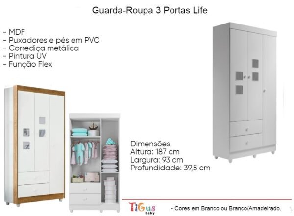 Guarda-Roupa 3 Portas Life - Tigus Baby - Imagem 7