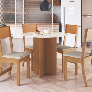 MESA 4 CADEIRAS ALICE FREIJO/OFF WHITE LINHO - INDEKES