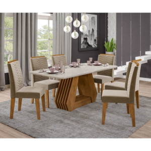MESA AGATA 6 CADEIRAS NATURA/OFF/NUDE - CIMOL
