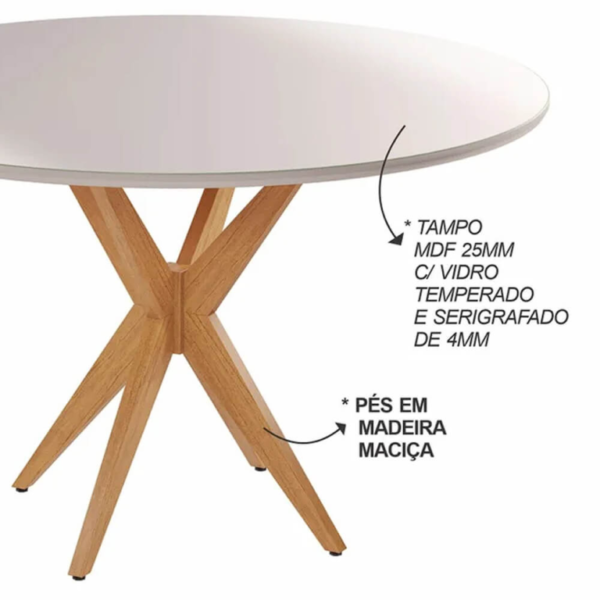 MESA SIMPATIA REDONDA CINAMOMO/OFF WHITE C/VIDRO - JCM - Imagem 3