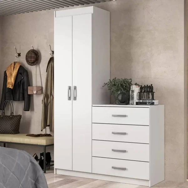 COMODA SAPATEIRA LARISSA 4 GAVETAS 2 PORTAS BRANCA - EVIDENC
