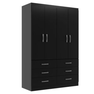 GUARDA-ROUPA TREVISO 4 PORTAS E 6 GAVETAS PRETO - EVIDENCIA