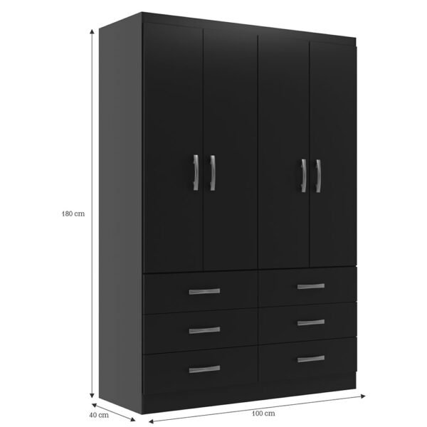 GUARDA-ROUPA TREVISO 4 PORTAS E 6 GAVETAS PRETO - EVIDENCIA - Imagem 4