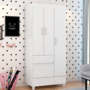 GUARDA-ROUPA WIND 3 PORTAS BRANCO/ROSA/BRANCO - DEMOBILE