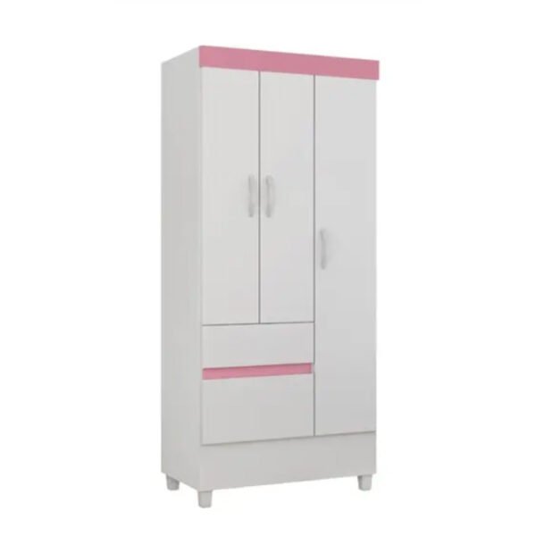 GUARDA-ROUPA WIND 3 PORTAS BRANCO/ROSA/BRANCO - DEMOBILE - Imagem 3