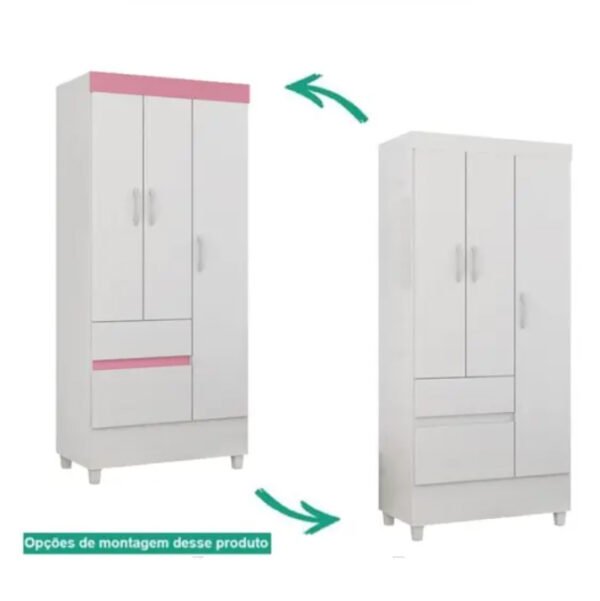 GUARDA-ROUPA WIND 3 PORTAS BRANCO/ROSA/BRANCO - DEMOBILE - Imagem 4