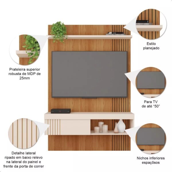 PAINEL JADE 1.8 FREIJO/OFF WHITE - CAEMMUN MOVELARIA - Imagem 6