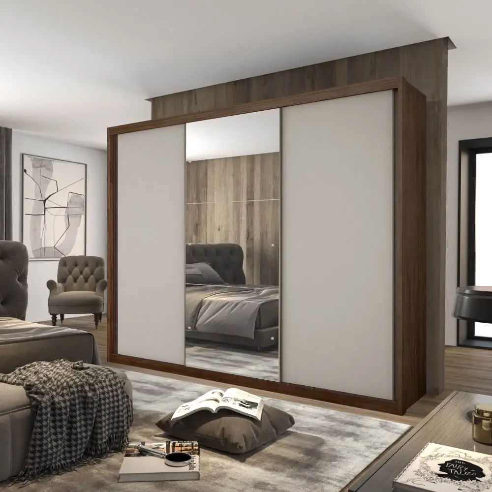 Guarda Roupa Paradizzo Casal com Espelho 3 Portas 6 Gavetas Novo Horizonte - Imagem 4