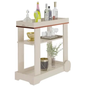 APARADOR ROSE CARRINHO BAR COM RODÍZIOS ARTELY COR OFF WHITE