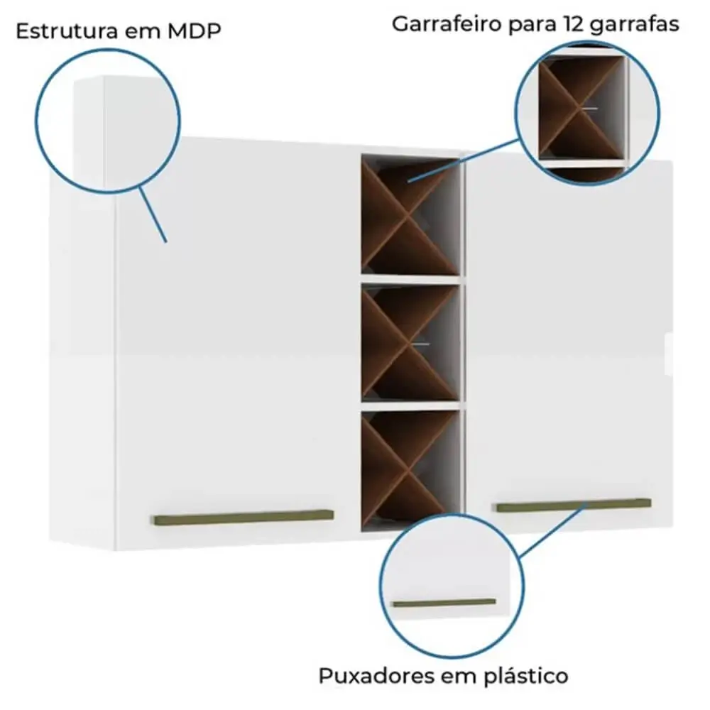 Armário Aéreo Favorita 2 Portas com Adega Zanzini - Imagem 3
