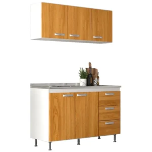 ARMÁRIO AÉREO COM BALCÃO EVIDENCIA 5 PORTAS 3 GAVETAS EVIDENCIA COR BRANCO CINAMOMO