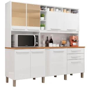 ARMÁRIO DE COZINHA ANTONELA 8 PORTAS 2 GAVETAS IMOP COR BRANCO