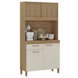 ARMÁRIO DE COZINHA CEARA 4 PORTAS 1 GAVETA ATUALLE COR CANELATO RÚSTICO 3D NATURA OFF WHITE