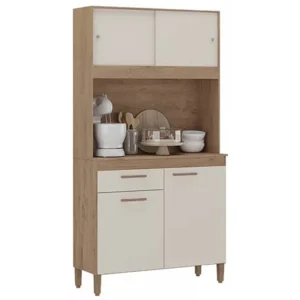 ARMÁRIO DE COZINHA CEARA 4 PORTAS 1 GAVETA ATUALLE COR CANELATO RÚSTICO NATURA OFF WHITE