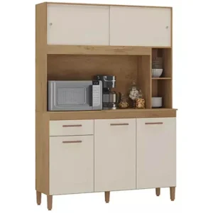 ARMÁRIO DE COZINHA CEARA 5 PORTAS 1 GAVETA ATUALLE COR CANELATO RÚSTICO NATURA OFF WHITE
