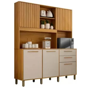 ARMÁRIO DE COZINHA DIAMANTE 5 PORTAS 2 GAVETAS VALDEMÓVEIS COR CINAMOMO OFF WHITE