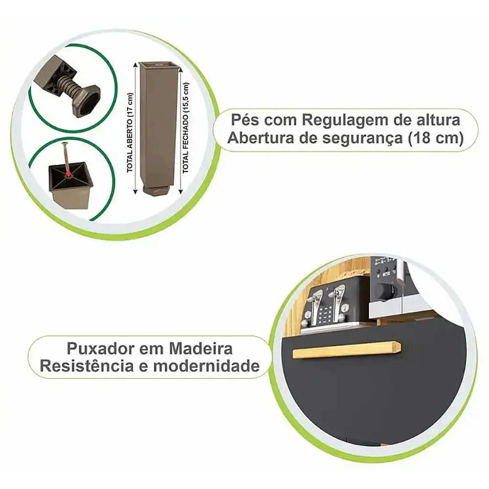 Armário de Cozinha Dubai 5 Portas 2 Gavetas Salleto - Imagem 5