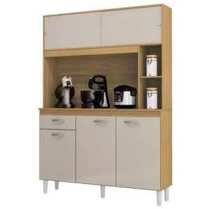 ARMÁRIO DE COZINHA DUDA 120CM 5 PORTAS 1 GAVETA POQUEMA COR DAMASCO OFF WHITE