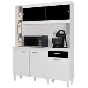 ARMÁRIO DE COZINHA DUDA 140CM 5 PORTAS 1 GAVETA POQUEMA COR BRANCO COM PRETO