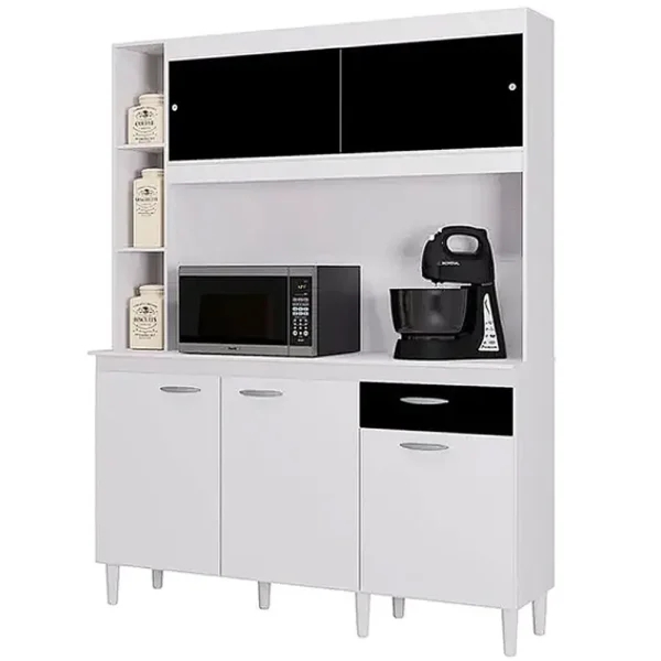 ARMÁRIO DE COZINHA DUDA 140CM 5 PORTAS 1 GAVETA POQUEMA COR BRANCO COM PRETO
