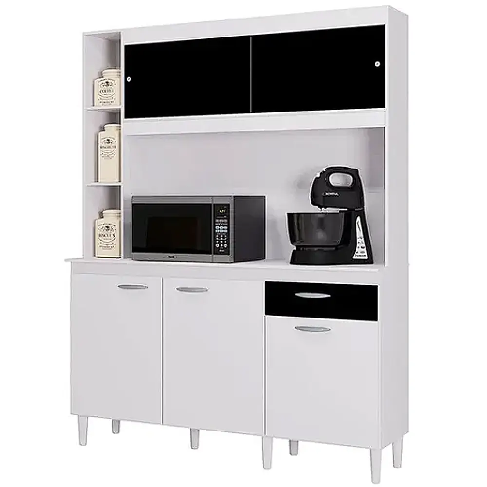 ARMÁRIO DE COZINHA DUDA 140CM 5 PORTAS 1 GAVETA POQUEMA COR BRANCO COM PRETO