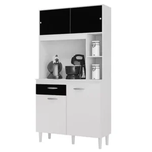 ARMÁRIO DE COZINHA DUDA 90CM 4 PORTAS 1 GAVETA POQUEMA COR BRANCO COM PRETO