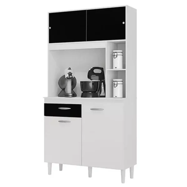 ARMÁRIO DE COZINHA DUDA 90CM 4 PORTAS 1 GAVETA POQUEMA COR BRANCO COM PRETO