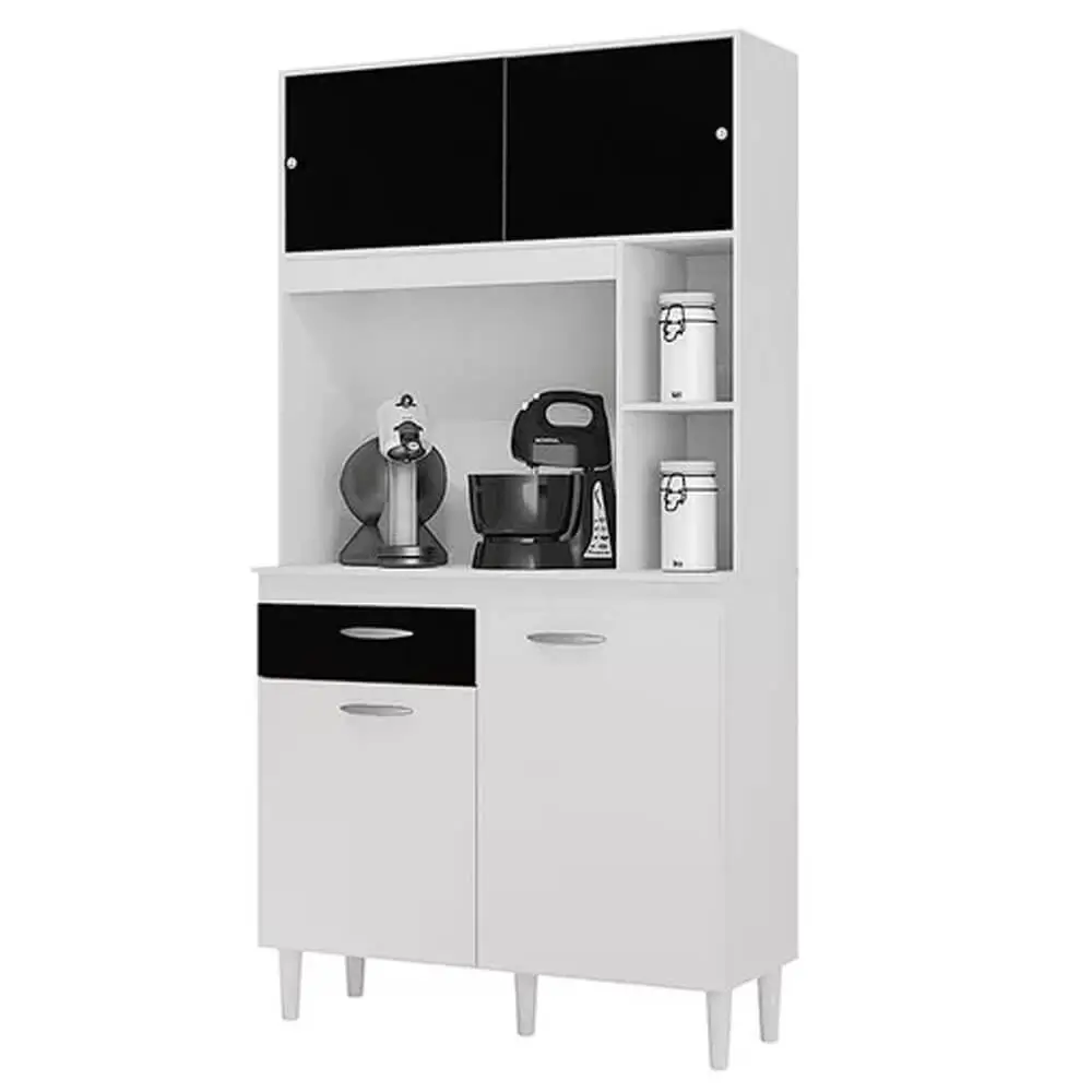 ARMÁRIO DE COZINHA DUDA 90CM 4 PORTAS 1 GAVETA POQUEMA COR BRANCO COM PRETO