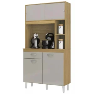 ARMÁRIO DE COZINHA DUDA 90CM 4 PORTAS 1 GAVETA POQUEMA COR DAMASCO OFF WHITE