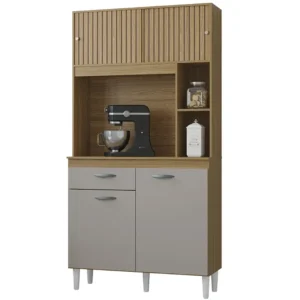 ARMÁRIO DE COZINHA DUDA 90CM 4 PORTAS 1 GAVETA POQUEMA COR DAMASCO OFF WHITE RIPADO 3D