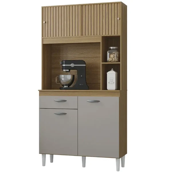 ARMÁRIO DE COZINHA DUDA 90CM 4 PORTAS 1 GAVETA POQUEMA COR DAMASCO OFF WHITE RIPADO 3D