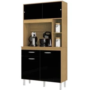 ARMÁRIO DE COZINHA DUDA 90CM 4 PORTAS 1 GAVETA POQUEMA COR DAMASCO PRETO