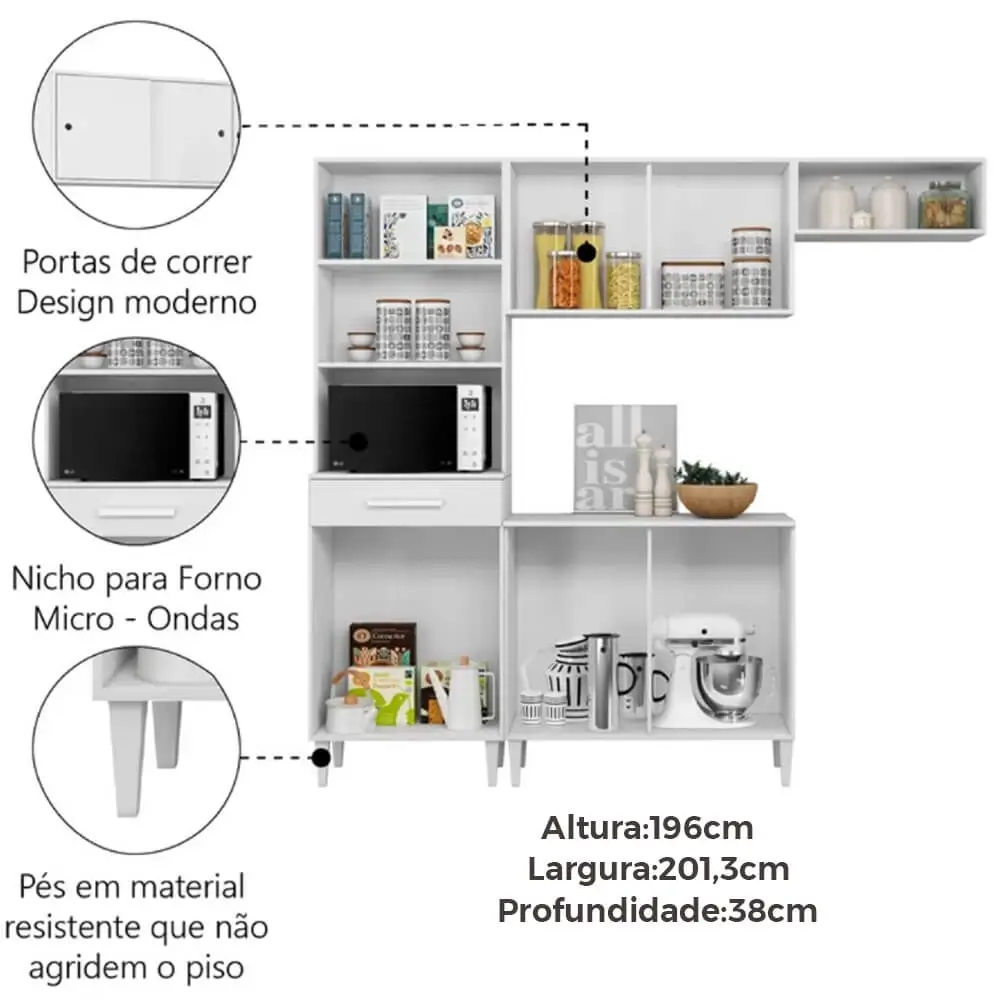 Armário de Cozinha Isabelle 6 Portas 1 Gaveta Aramoveis - Imagem 2