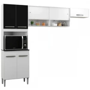 ARMÁRIO DE COZINHA MAITE 7 PORTAS POQUEMA COR BRANCO COM PRETO