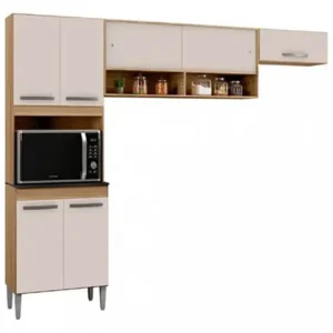 ARMÁRIO DE COZINHA MAITE 7 PORTAS POQUEMA COR DAMASCO OFF WHITE