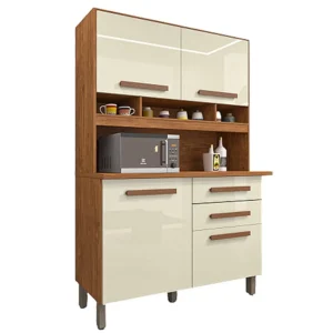ARMÁRIO DE COZINHA SOFIA PLUS 4 PORTAS 2 GAVETAS IMOP COR CINAMOMO OFF WHITE