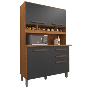 ARMÁRIO DE COZINHA SOFIA PLUS 4 PORTAS 2 GAVETAS IMOP COR CINAMOMO GRAFITE