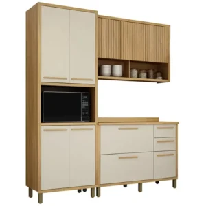 ARMÁRIO DE COZINHA TORINO 3 PEÇAS 10 PORTAS 2 GAVETAS VALDEMÓVEIS COR CINAMOMO OFF WHITE
