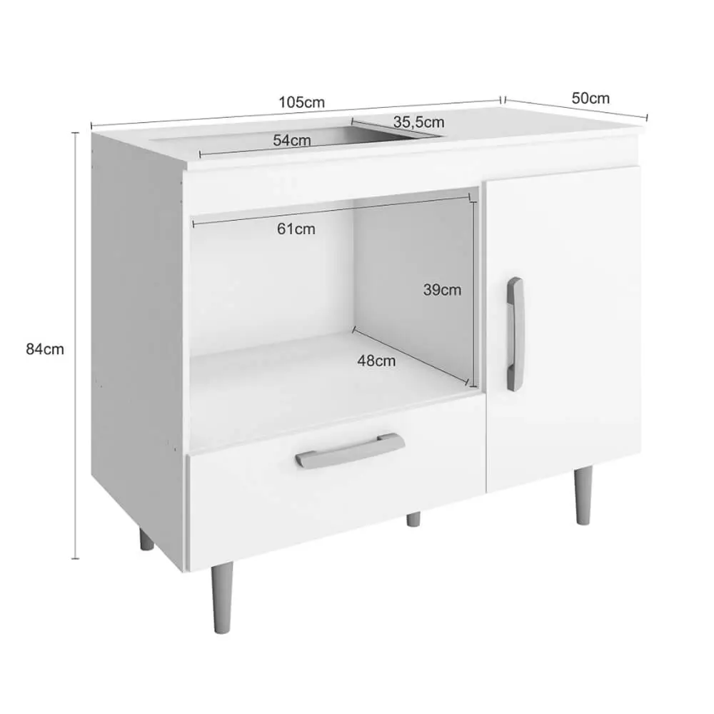 Balcão Alecrim para Cooktop 4 Bocas e Forno 1 Porta 1 Gaveta Poliman - Imagem 2